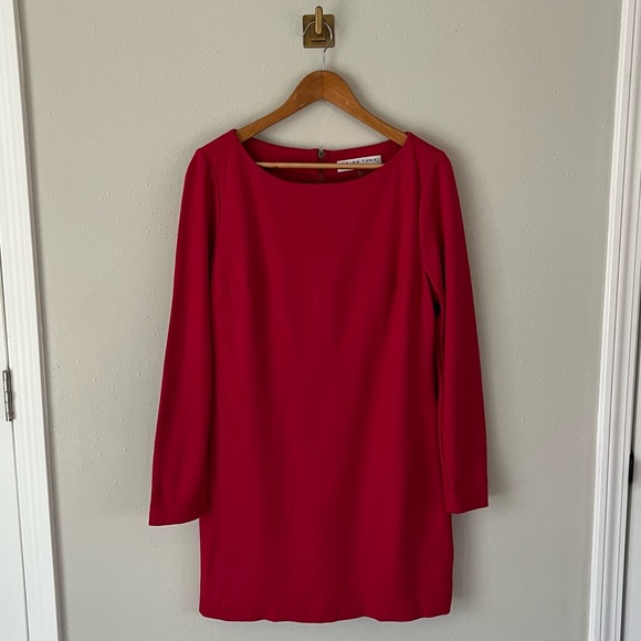 Trina Turk Red Long Sleeve Round Neck Shift Dress Size 10 - Picture 5 of 12